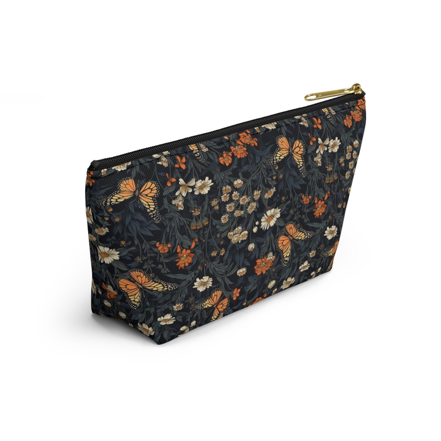 Dark Monarch Butterfly Floral Accessory Pouch w T-bottom