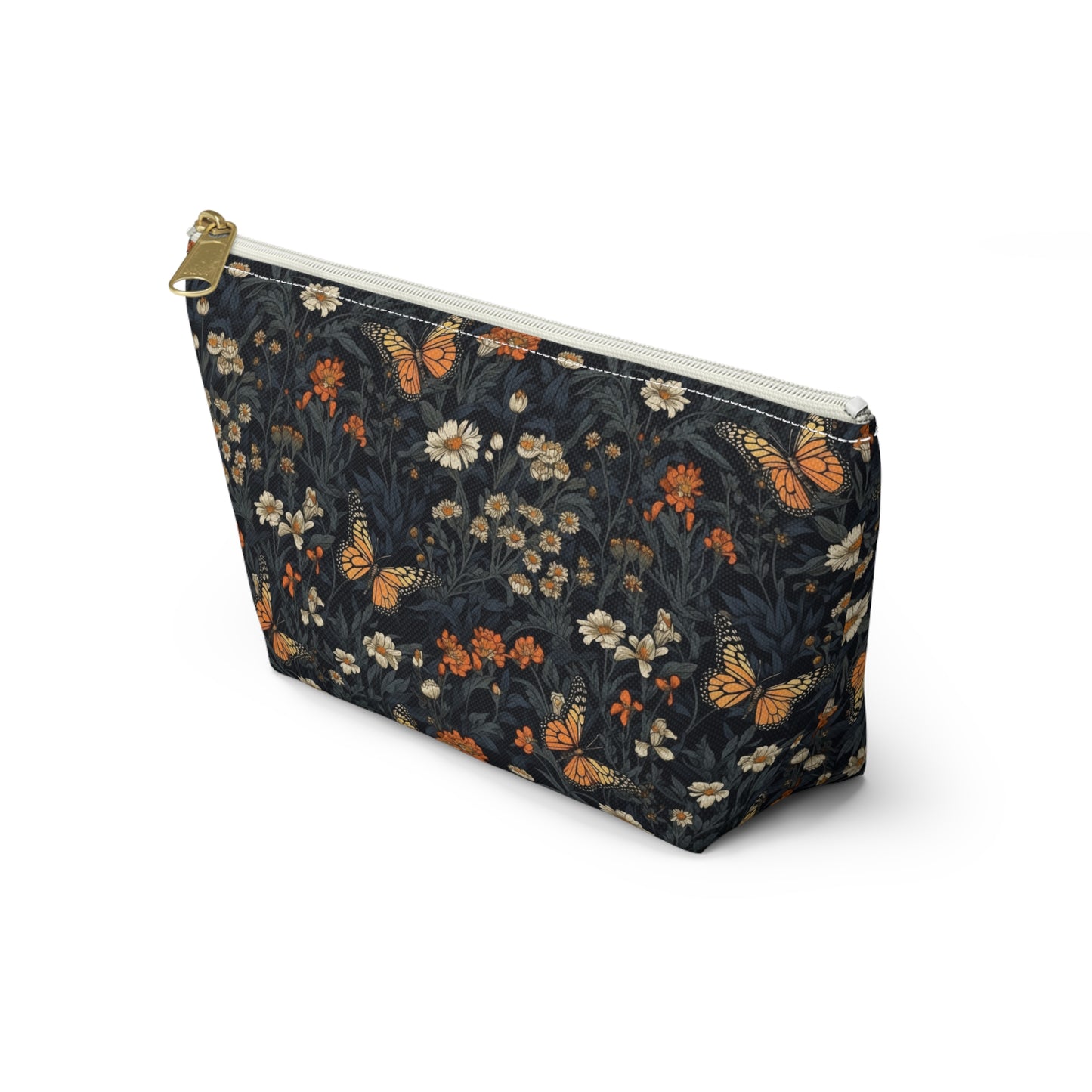 Dark Monarch Butterfly Floral Accessory Pouch w T-bottom