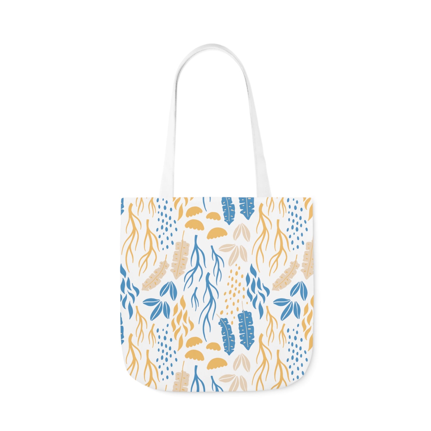 Yellow and Blue Floral Canvas Tote Bag, 2-Color Straps