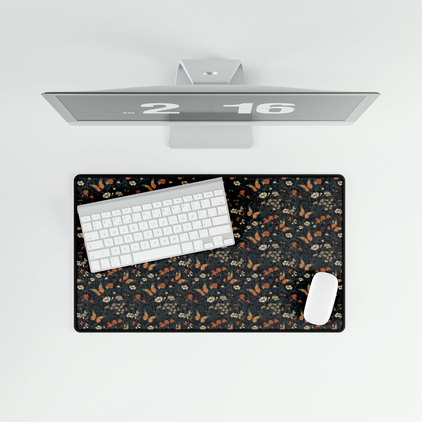 Dark Monarch Butterfly Floral Desk Mat