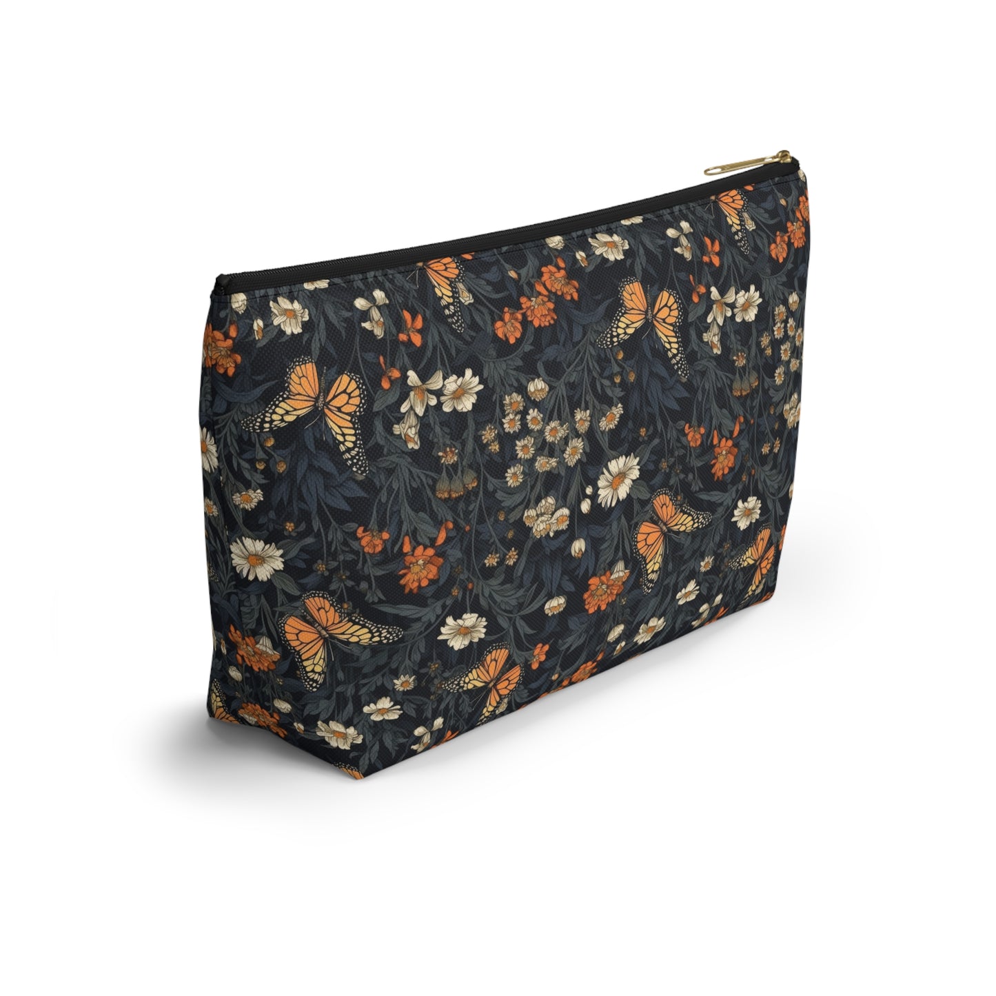 Dark Monarch Butterfly Floral Accessory Pouch w T-bottom