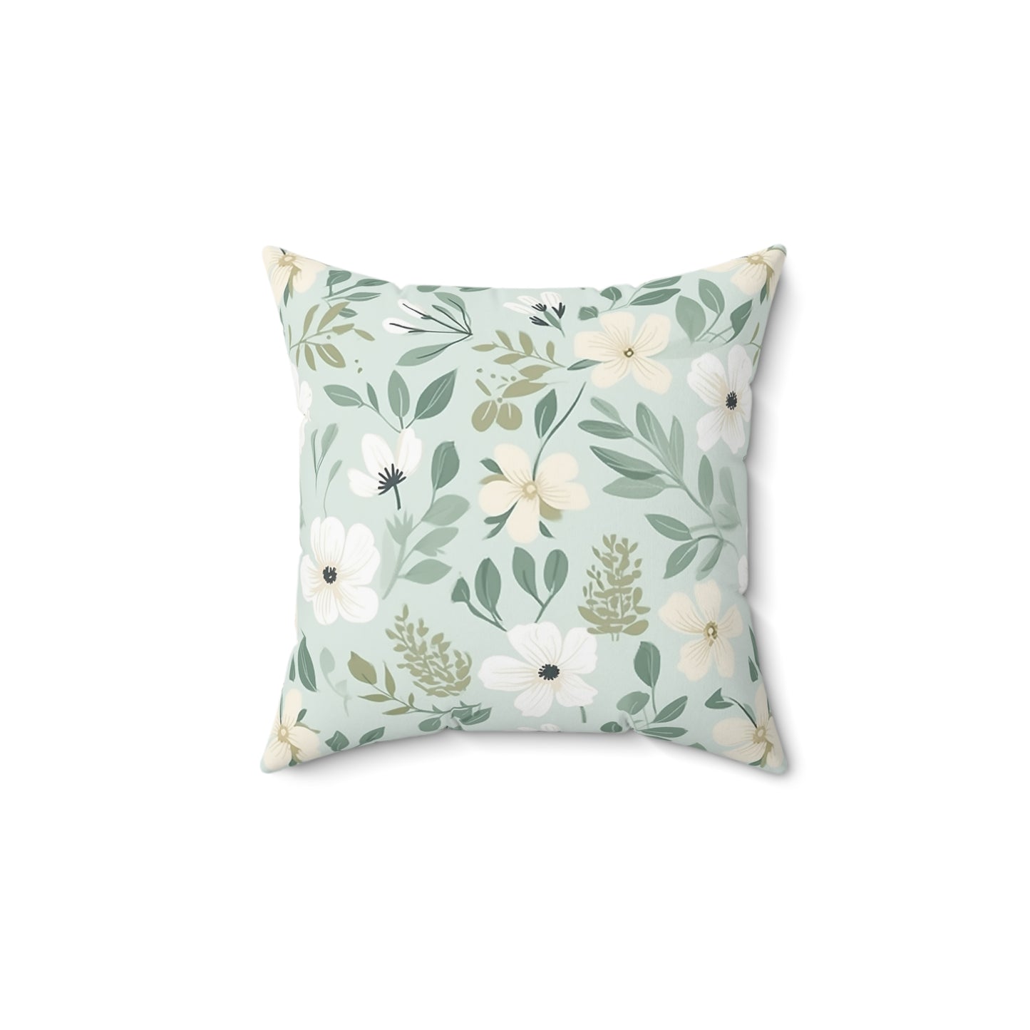 Sage Floral Faux Suede Square Pillow