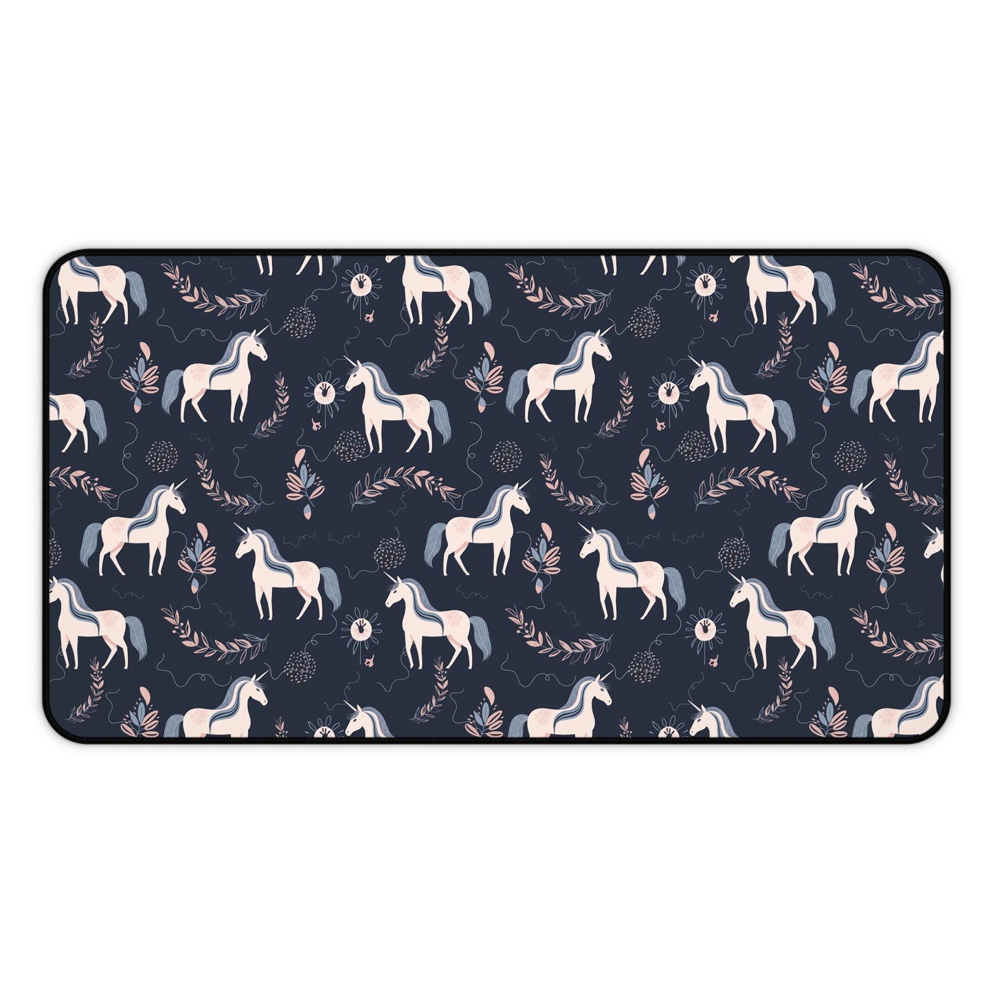 Pink and Navy Unicorn Floral Desk Mat