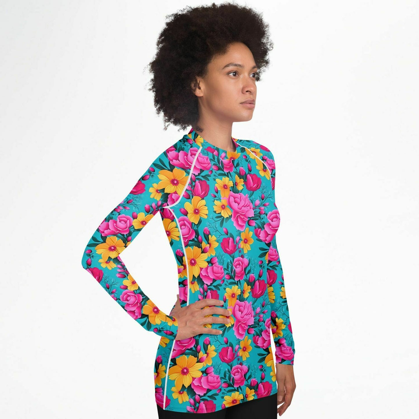 Bright Pink Floral Women's Rashguard