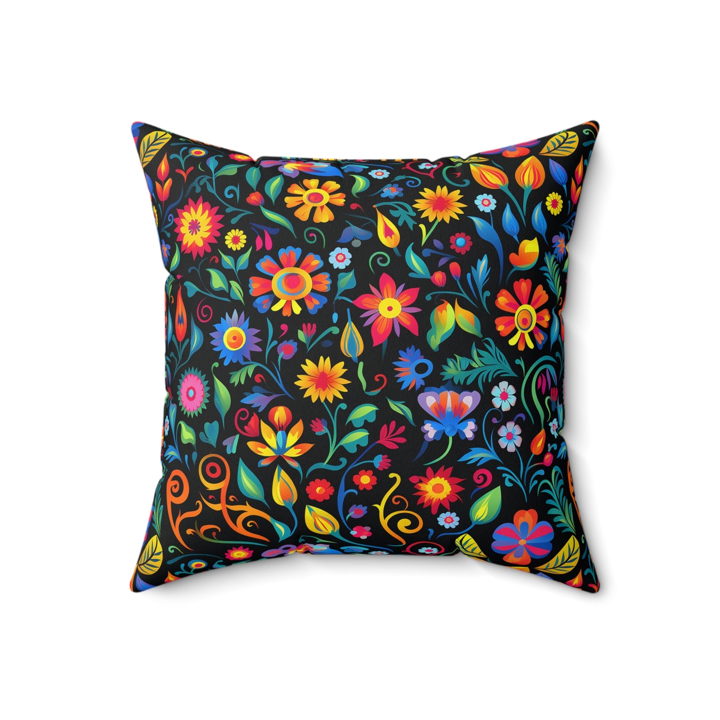 Mexican Floral Faux Suede Square Pillow