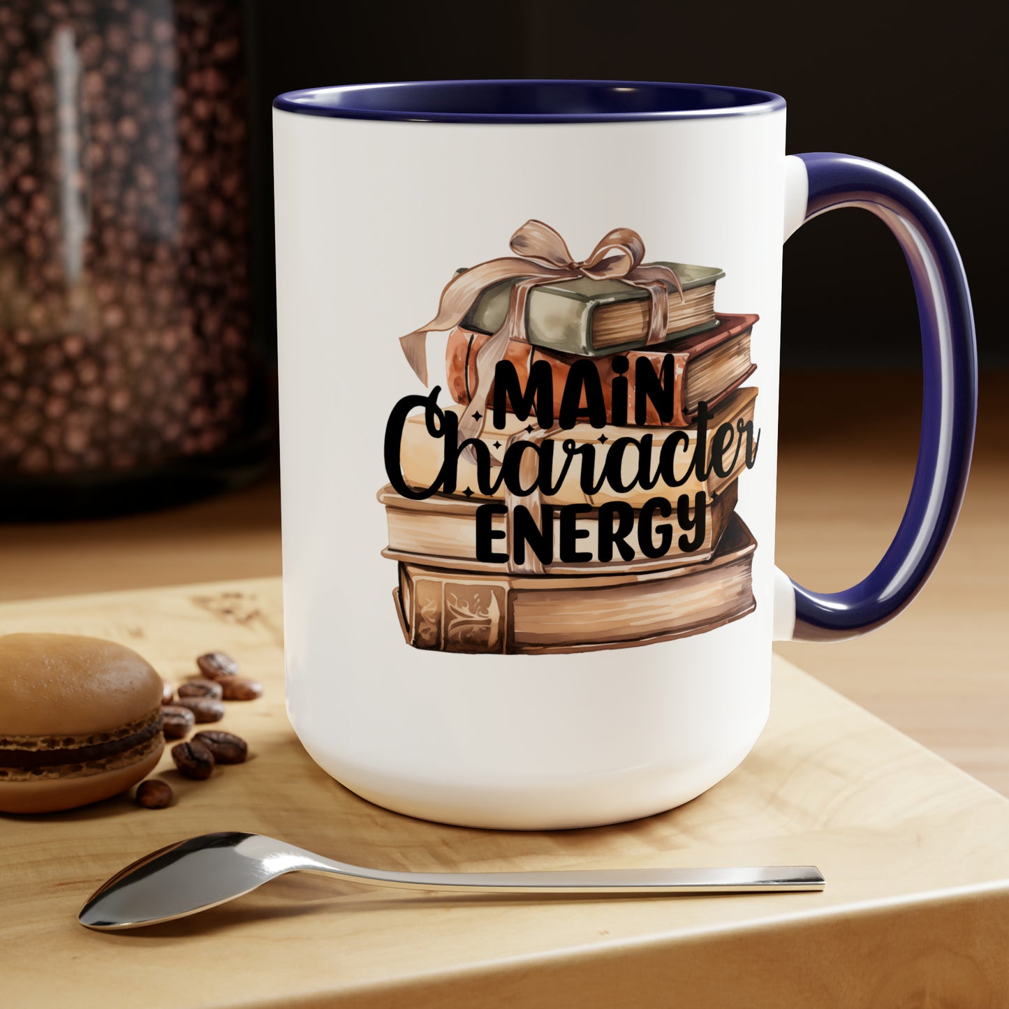 Main Character Energy Book Stack Two-Tone Coffee Mugs, 15oz