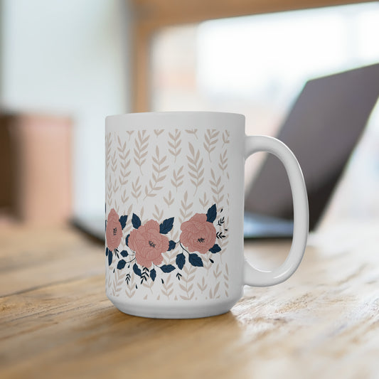 Pink Floral Wave Ceramic Mug 15oz