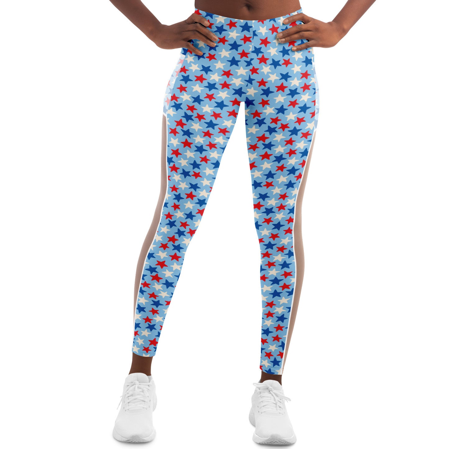 Red And Blue Stars Mesh Pocket Leggings