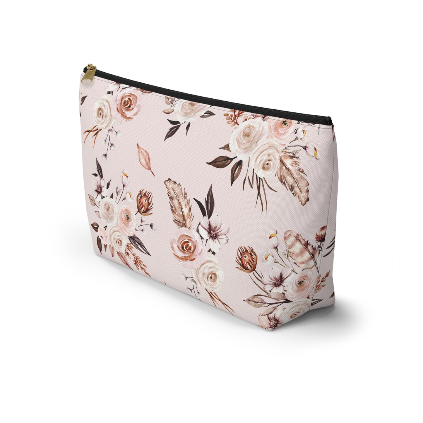 Pink Floral Accessory Pouch w T-bottom