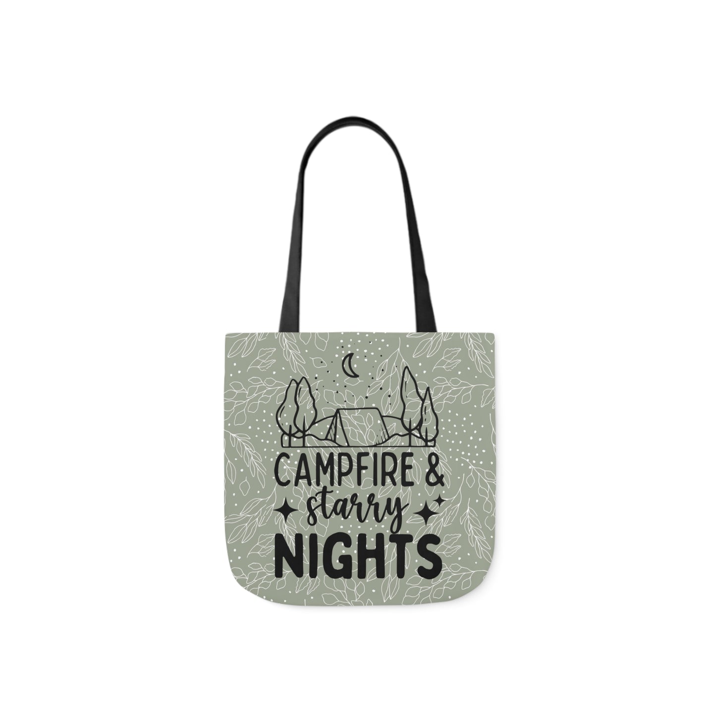 Green Floral Campfire & Starry Nights Canvas Tote Bag, 3-Color Straps