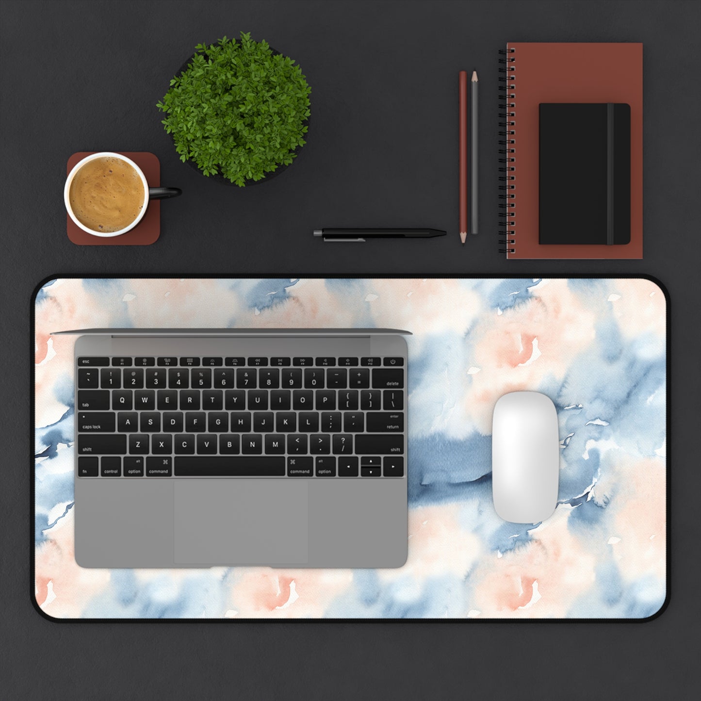 Watercolor Pink and Blue Rainbow Desk Mat