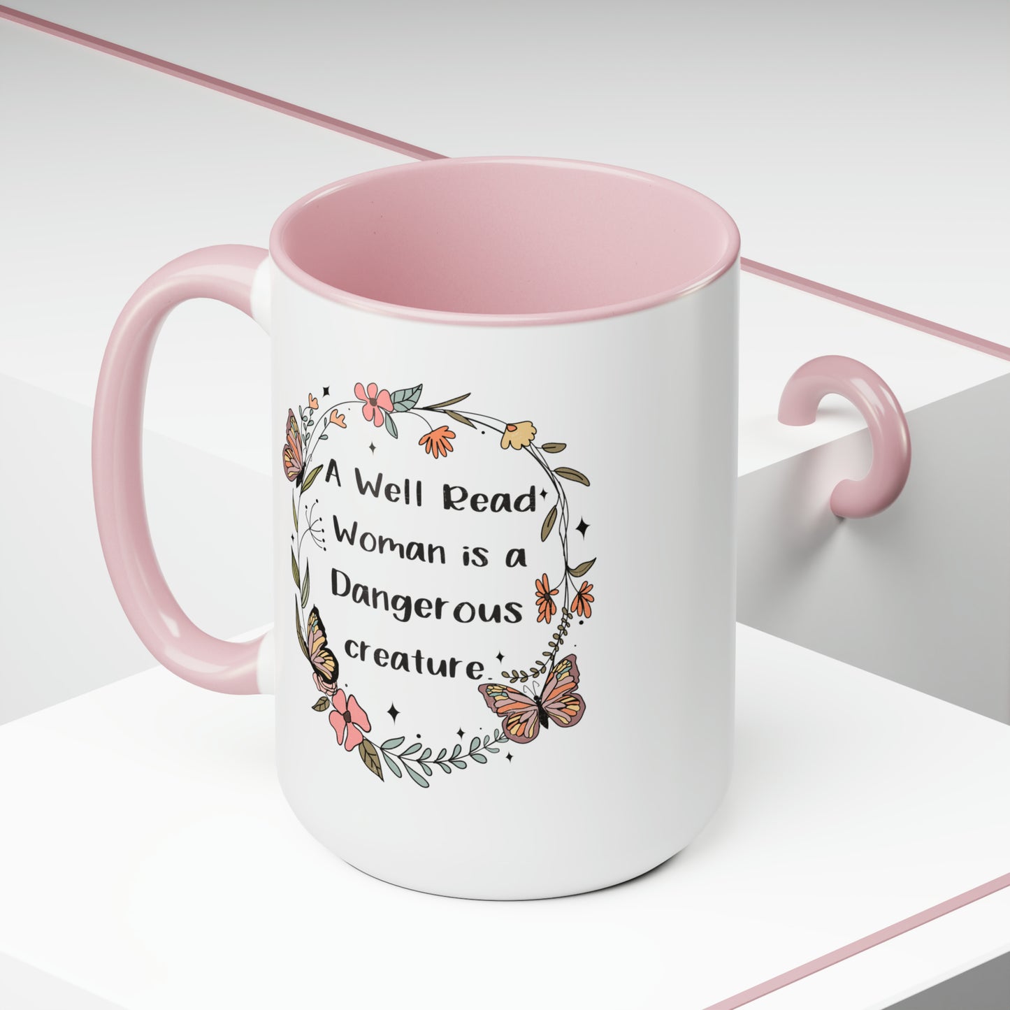 A Well Read Woman is a Dangerous Creature Two-Tone Coffee Mugs, 15oz