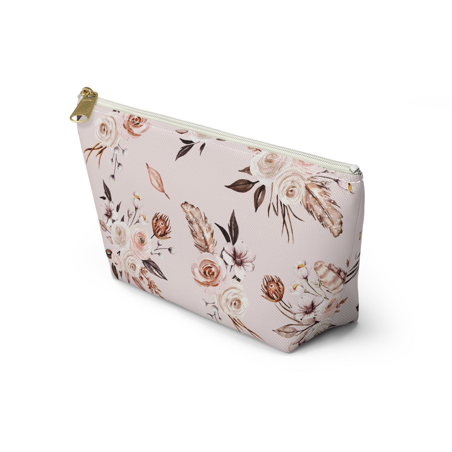 Pink Floral Accessory Pouch w T-bottom