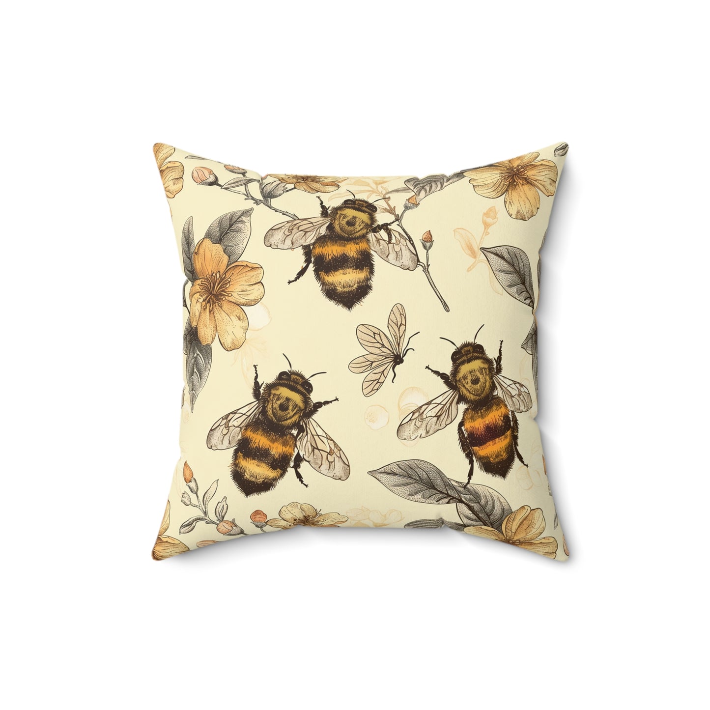 Vintage Bees Faux Suede Square Pillow