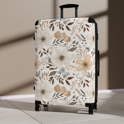 Beige Boho Floral Suitcase