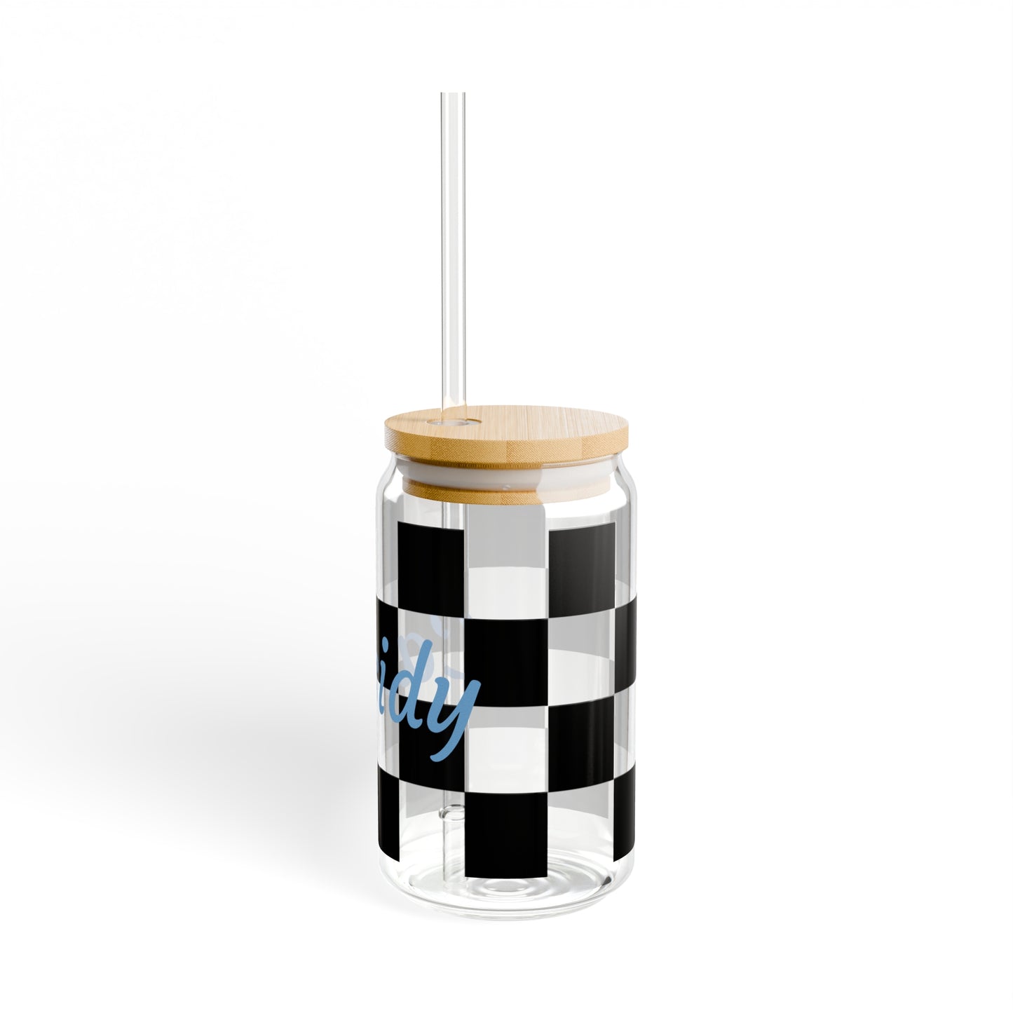 Personalized Black Checkerboard Sipper Glass, 16oz