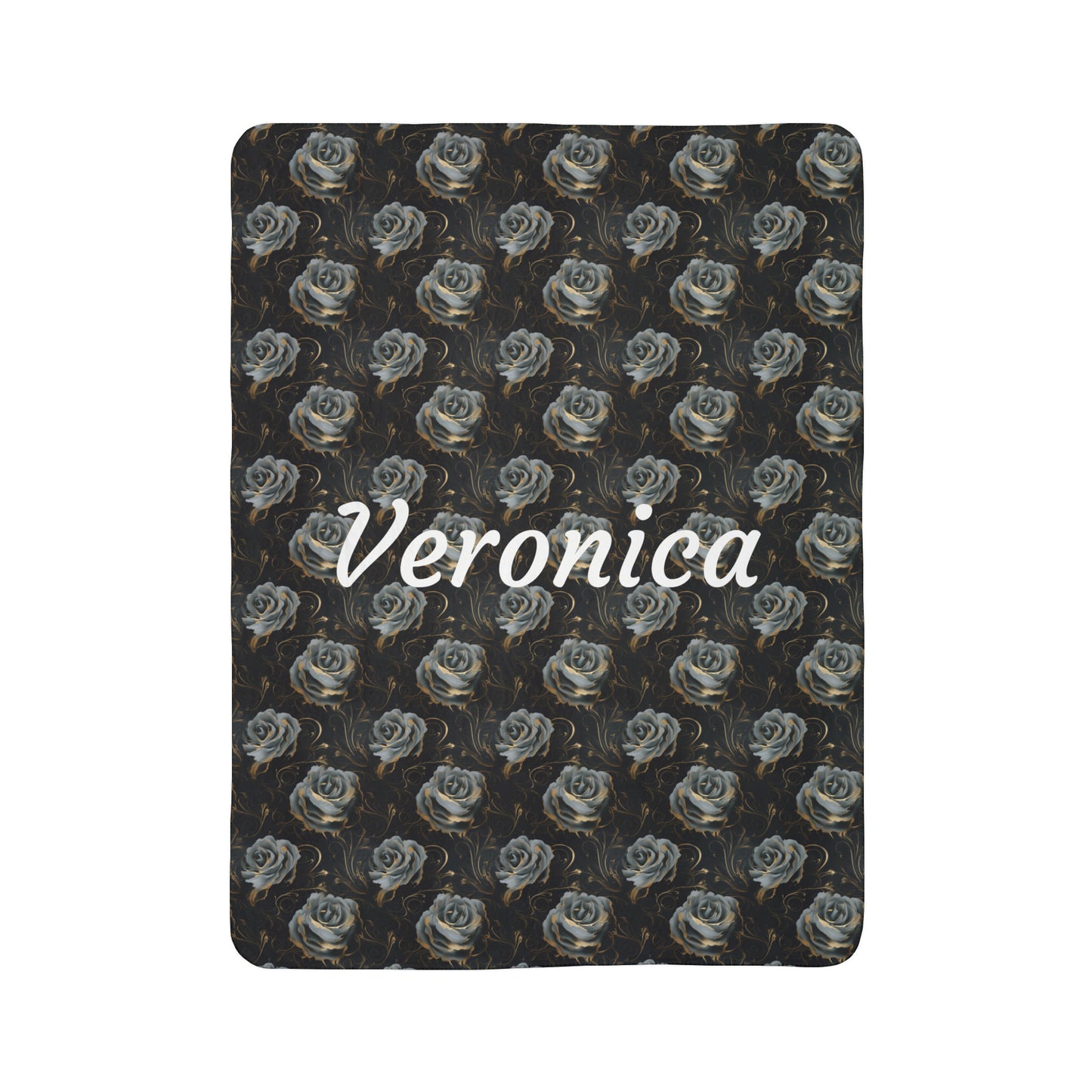 Personalized Black Rose Fleece Sherpa Blanket