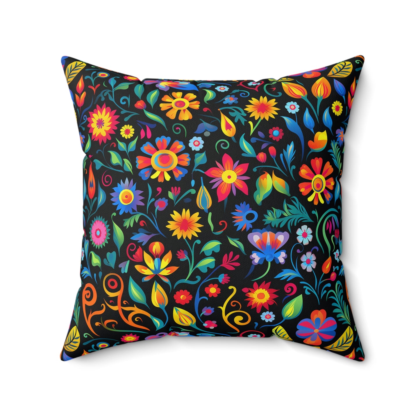 Mexican Floral Faux Suede Square Pillow