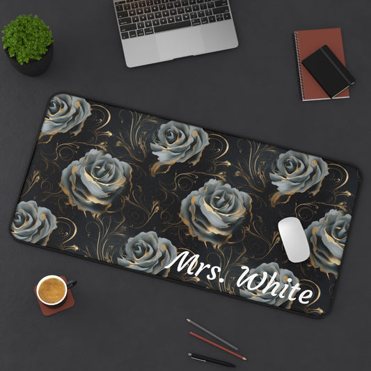 Personalized Black Blue Rose Desk Mat