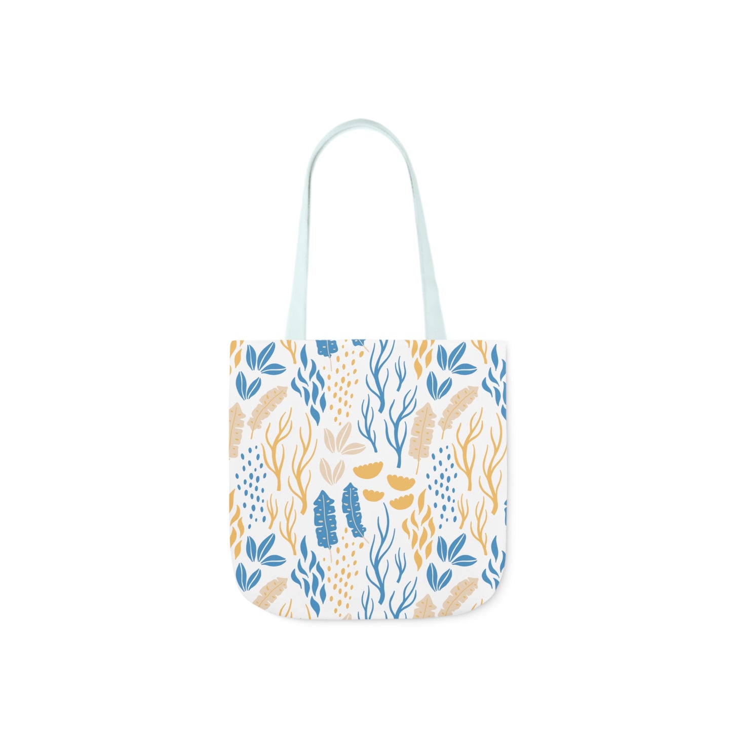 Yellow and Blue Floral Canvas Tote Bag, 2-Color Straps