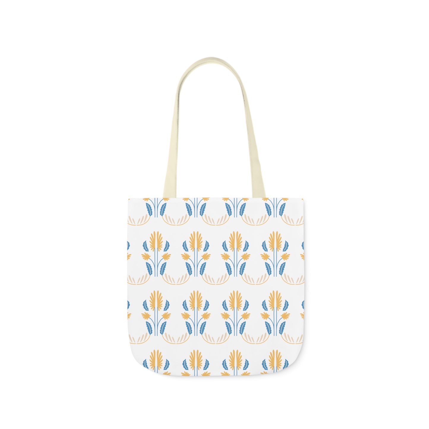 Yellow and Blue Floral Repeat Canvas Tote Bag, 3-Color Straps