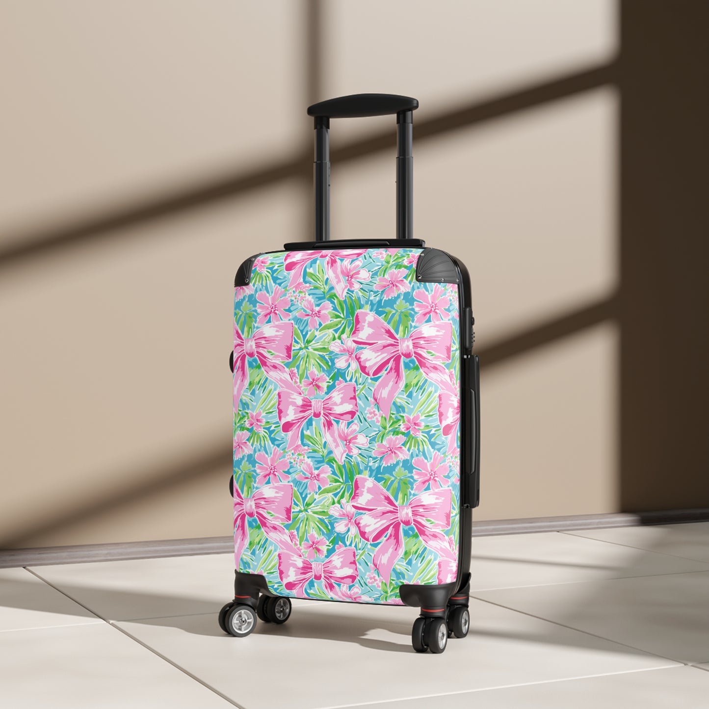 Preppy Pink Bows Bright Floral Suitcase