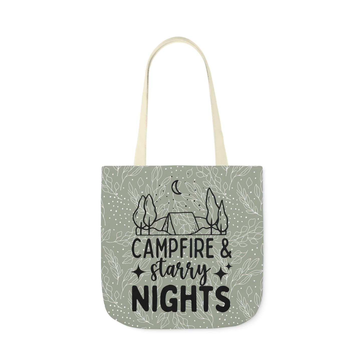 Green Floral Campfire & Starry Nights Canvas Tote Bag, 3-Color Straps