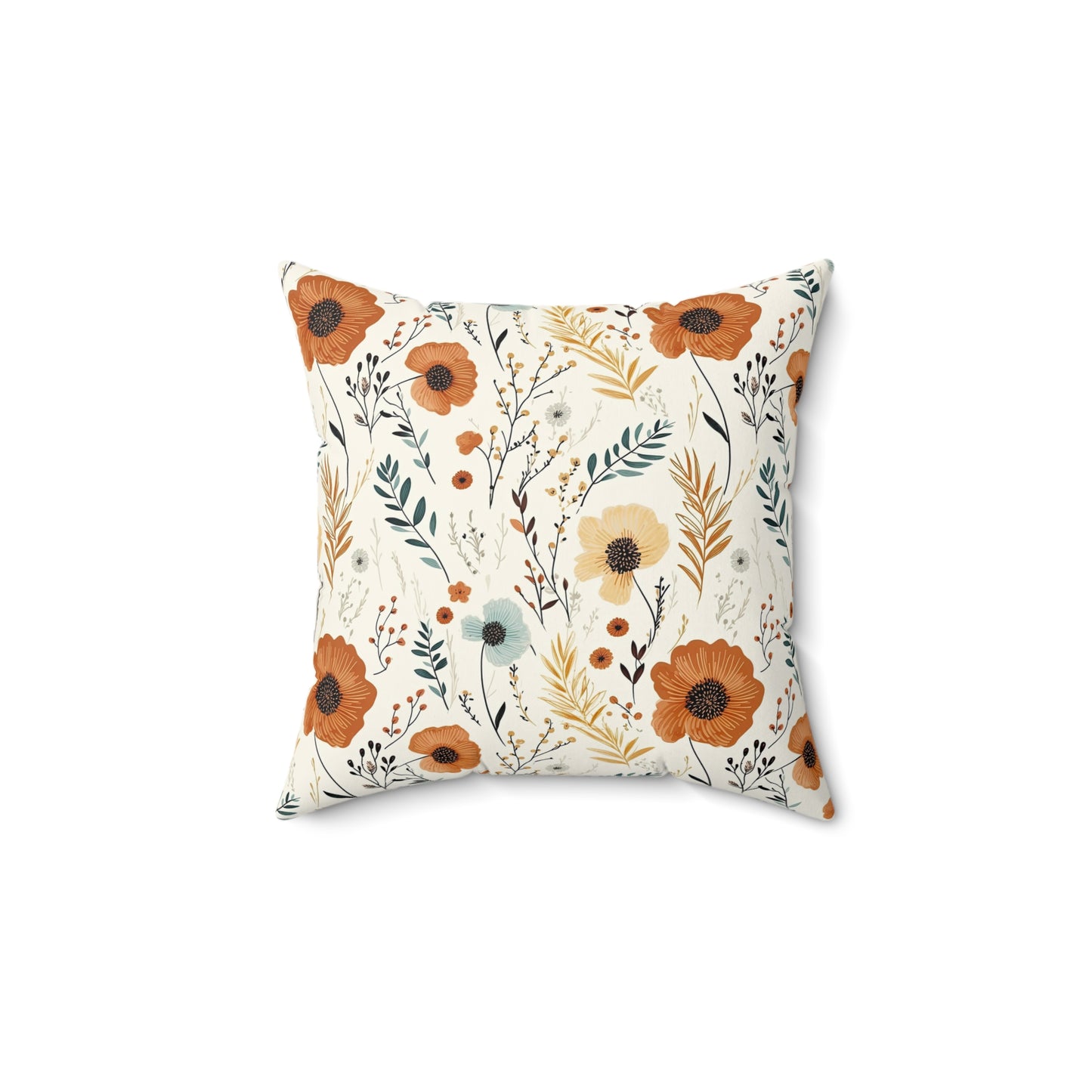 Floral Accent Spun Polyester Square Pillow