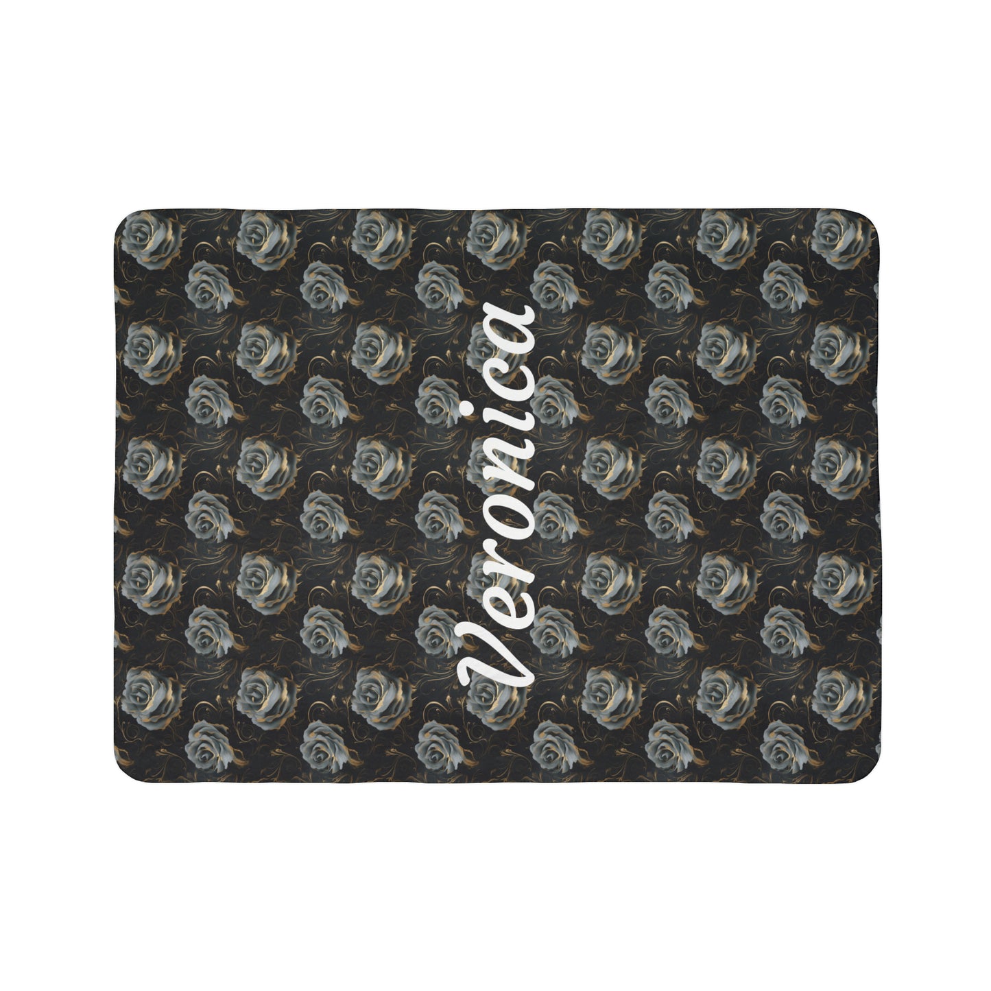 Personalized Black Rose Fleece Sherpa Blanket