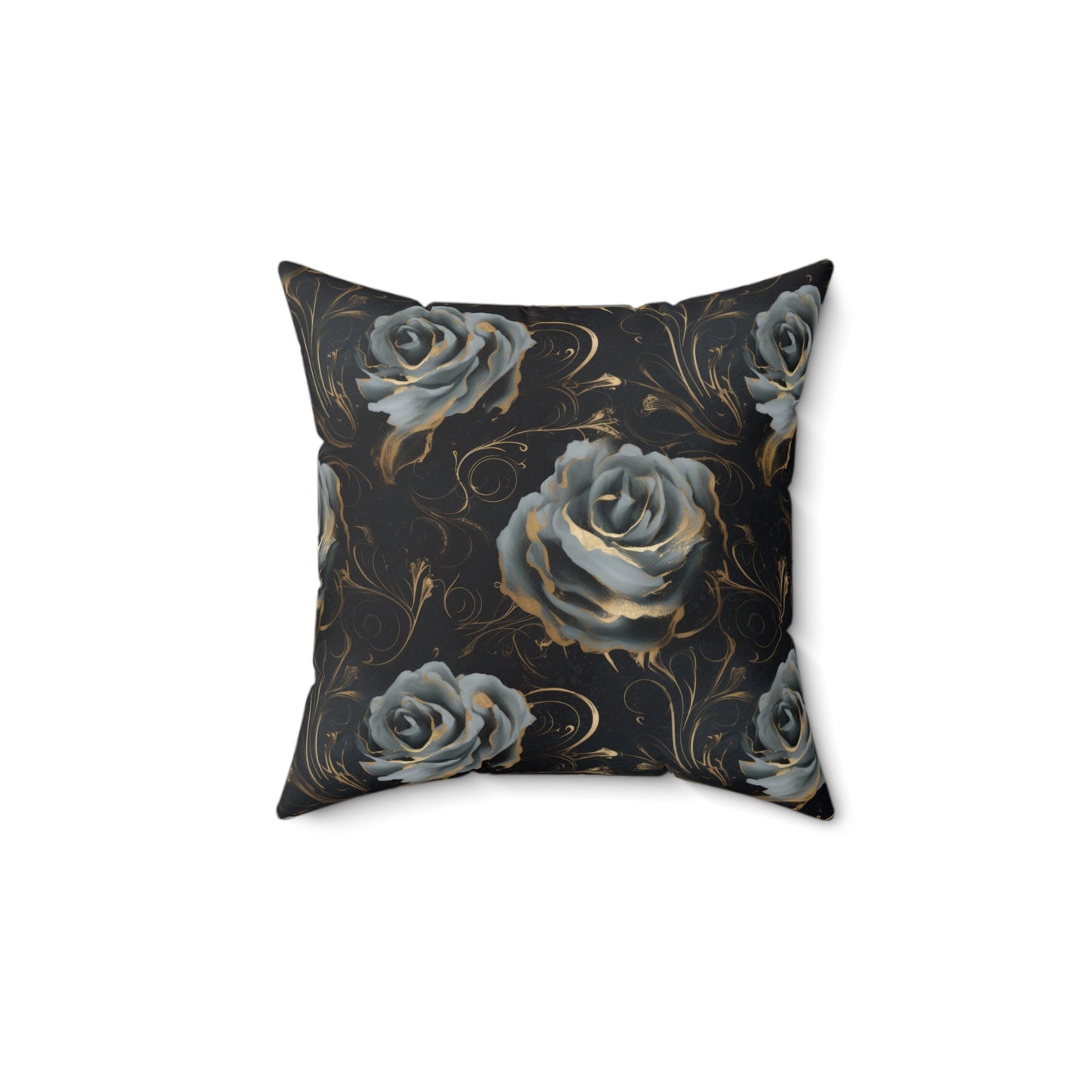 Black Blue Rose Spun Polyester Square Pillow