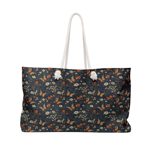 Dark Monarch Butterfly Floral Weekender Bag