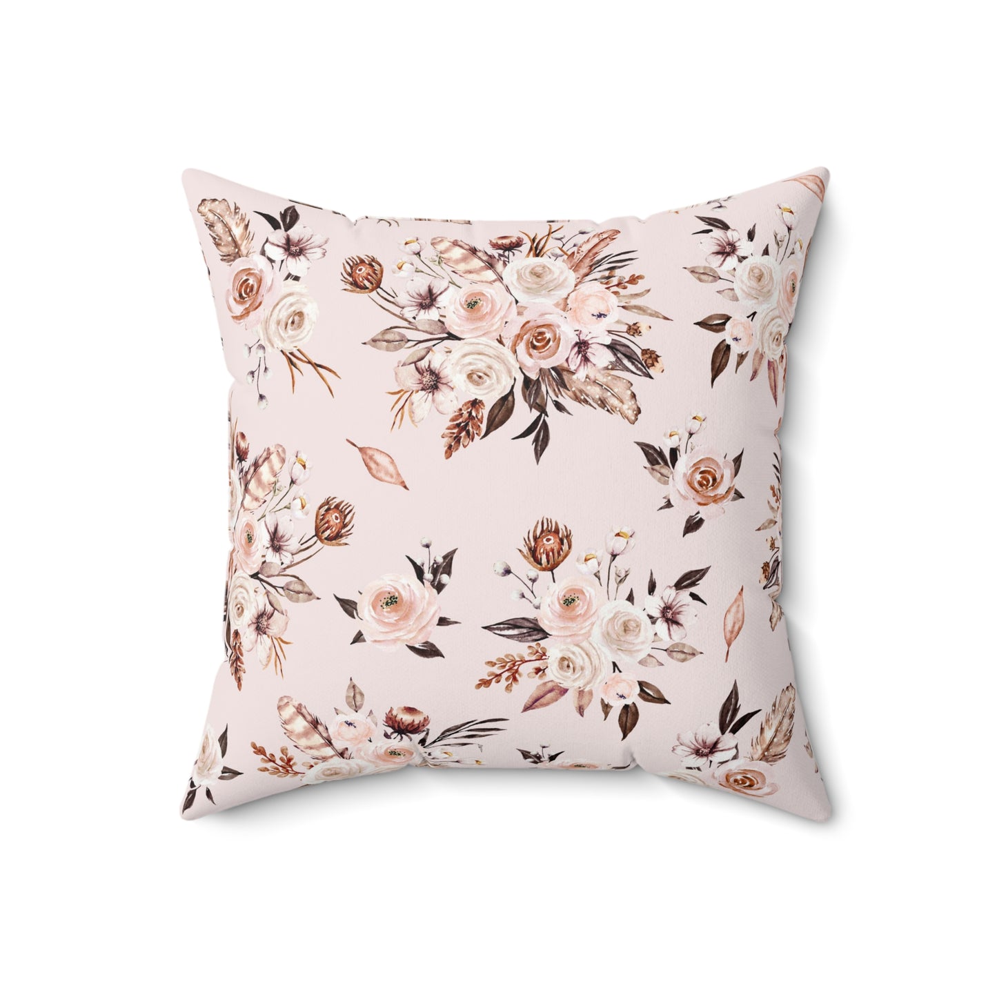 Pink Floral Spun Polyester Square Pillow