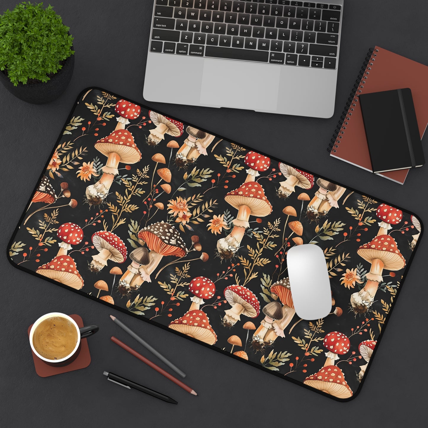 Red Mushroom Dark Desk Mat