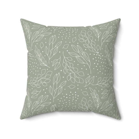 Green Floral Accent Spun Polyester Square Pillow