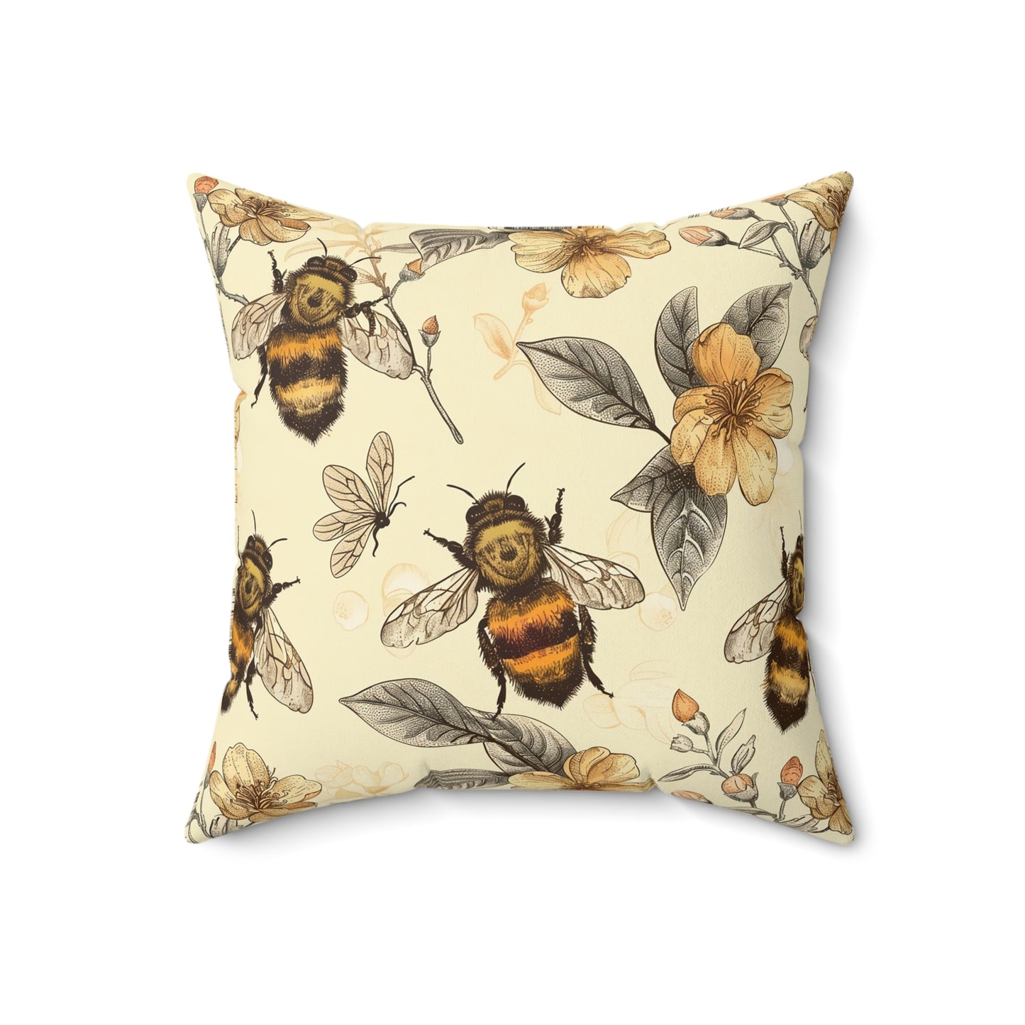 Vintage Bees Faux Suede Square Pillow