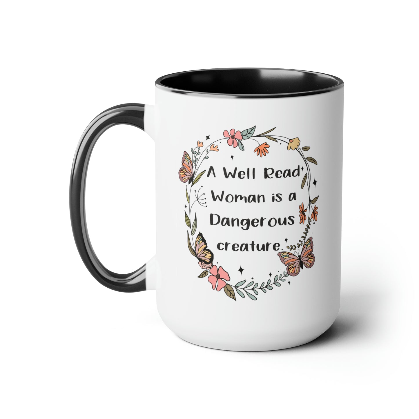 A Well Read Woman is a Dangerous Creature Two-Tone Coffee Mugs, 15oz