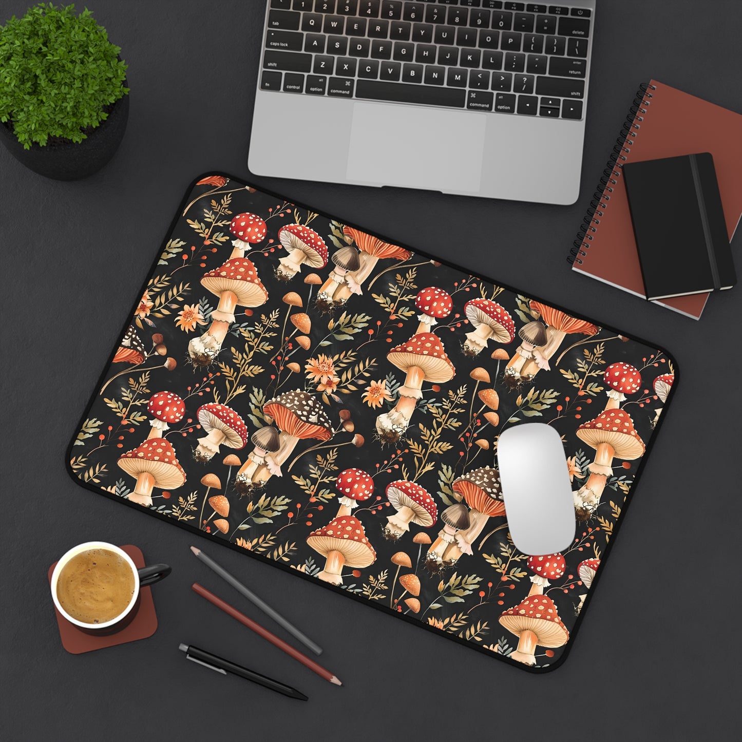 Red Mushroom Dark Desk Mat