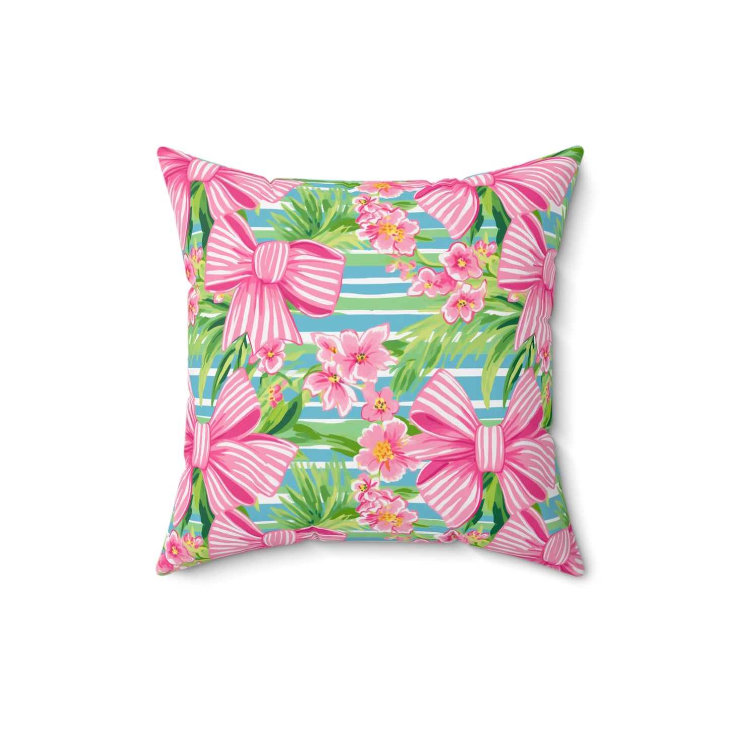 Pink Striped Bows Spun Polyester Square Pillow