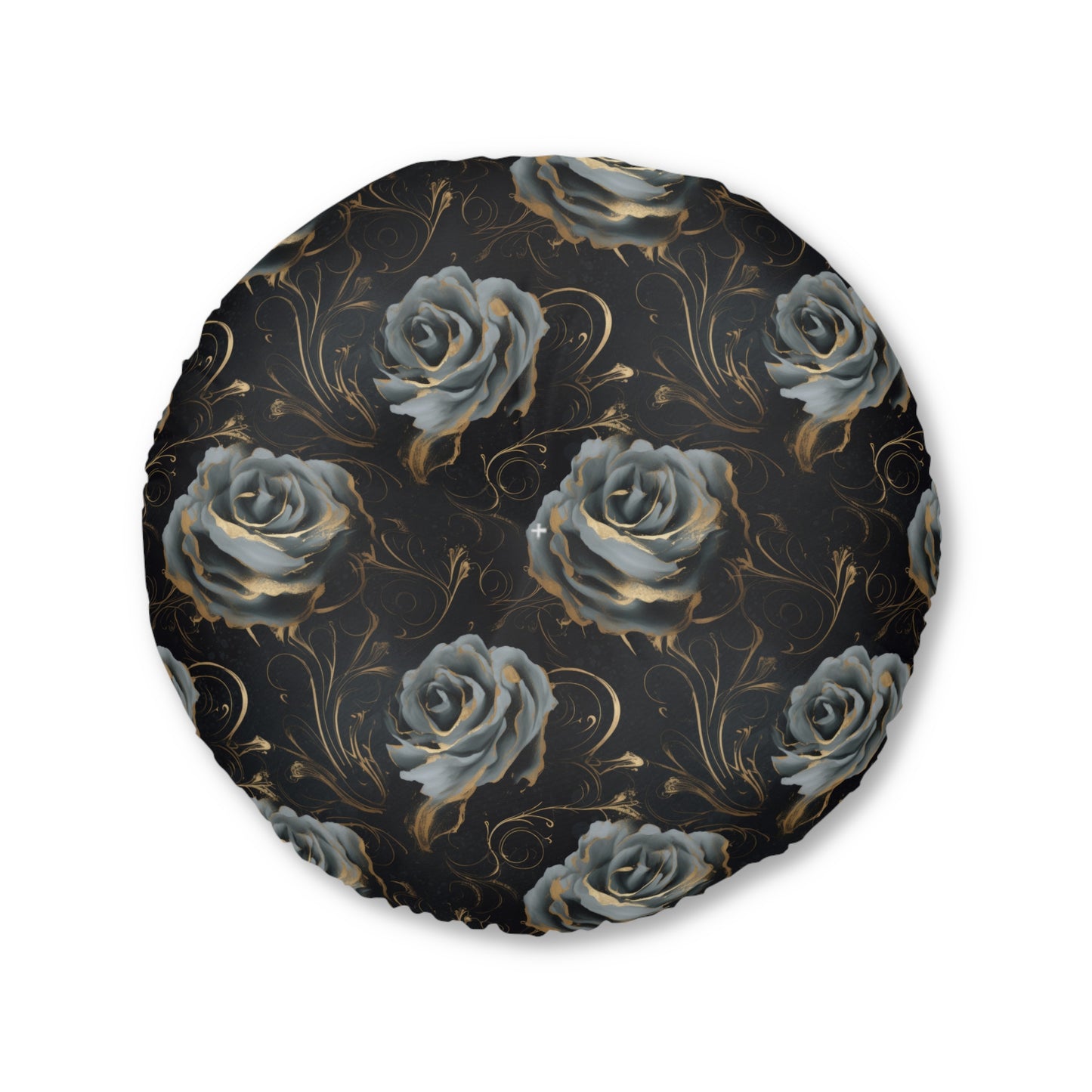 Black Blue Rose Tufted Floor Pillow, Round