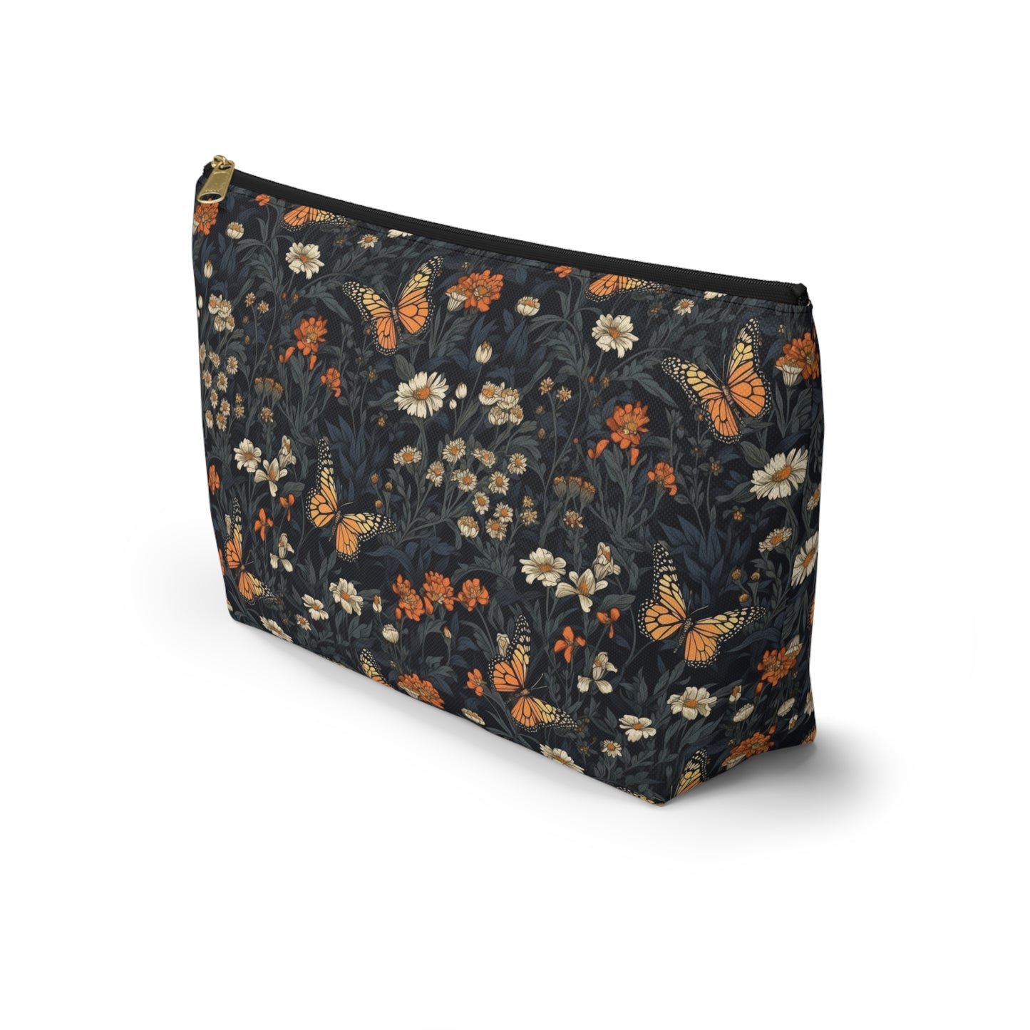 Dark Monarch Butterfly Floral Accessory Pouch w T-bottom