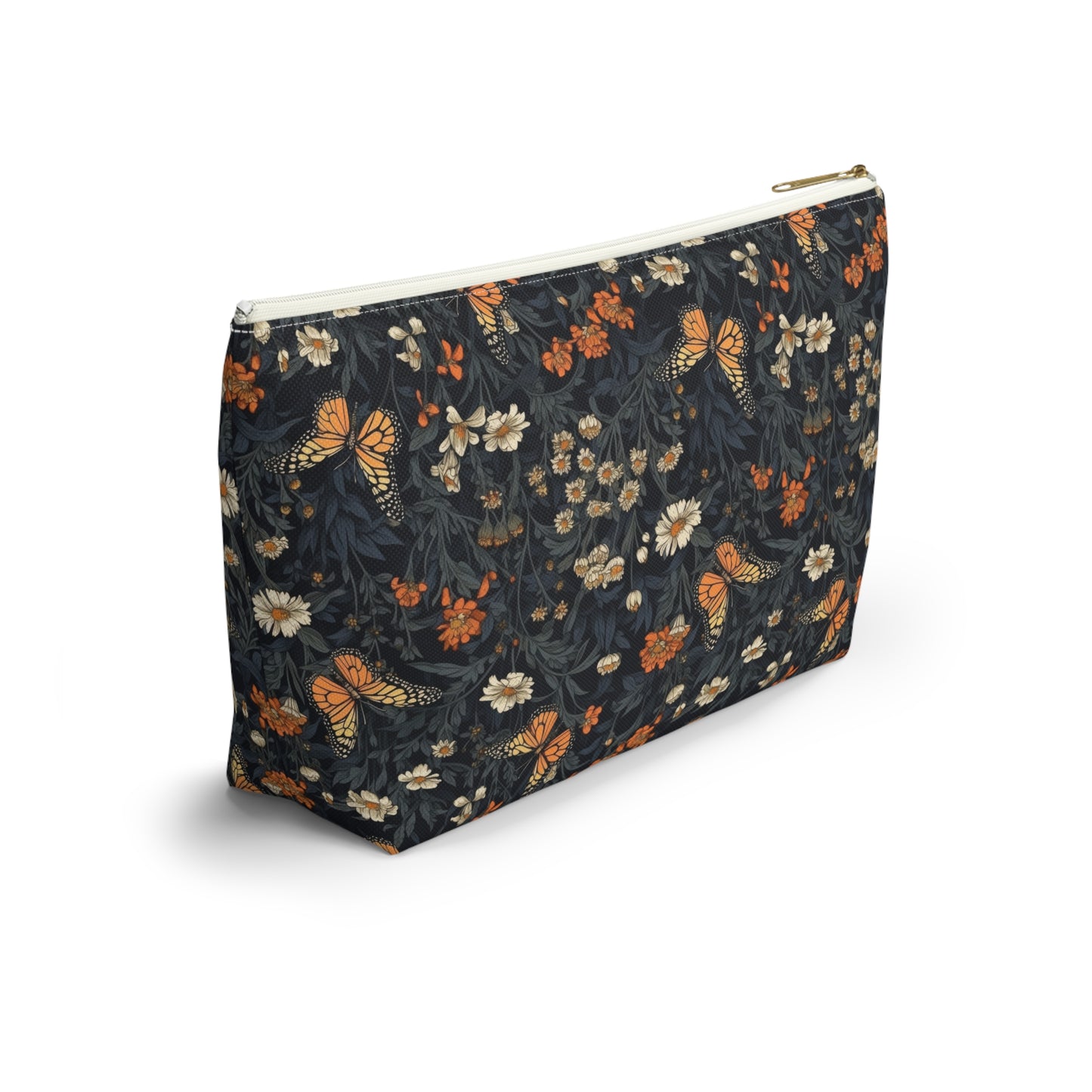 Dark Monarch Butterfly Floral Accessory Pouch w T-bottom