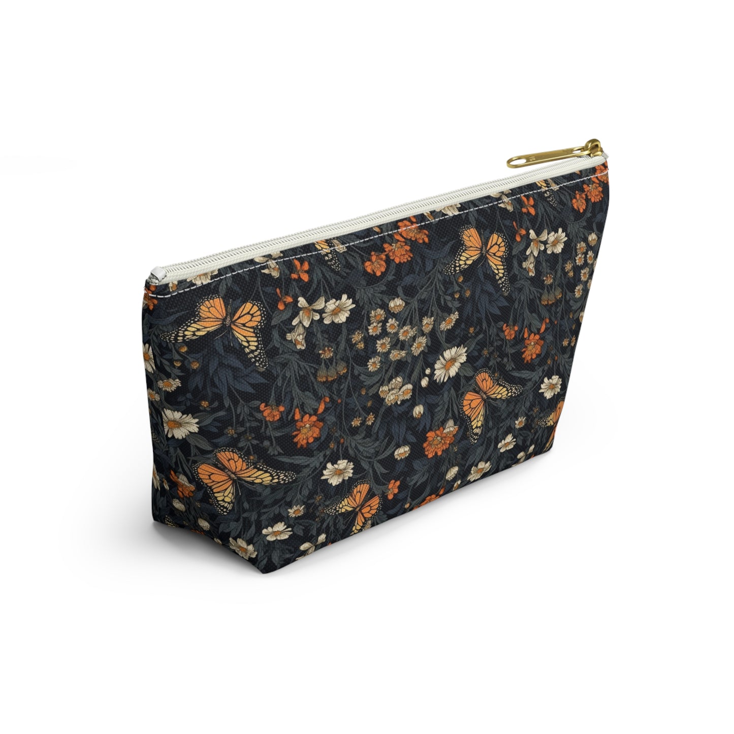 Dark Monarch Butterfly Floral Accessory Pouch w T-bottom