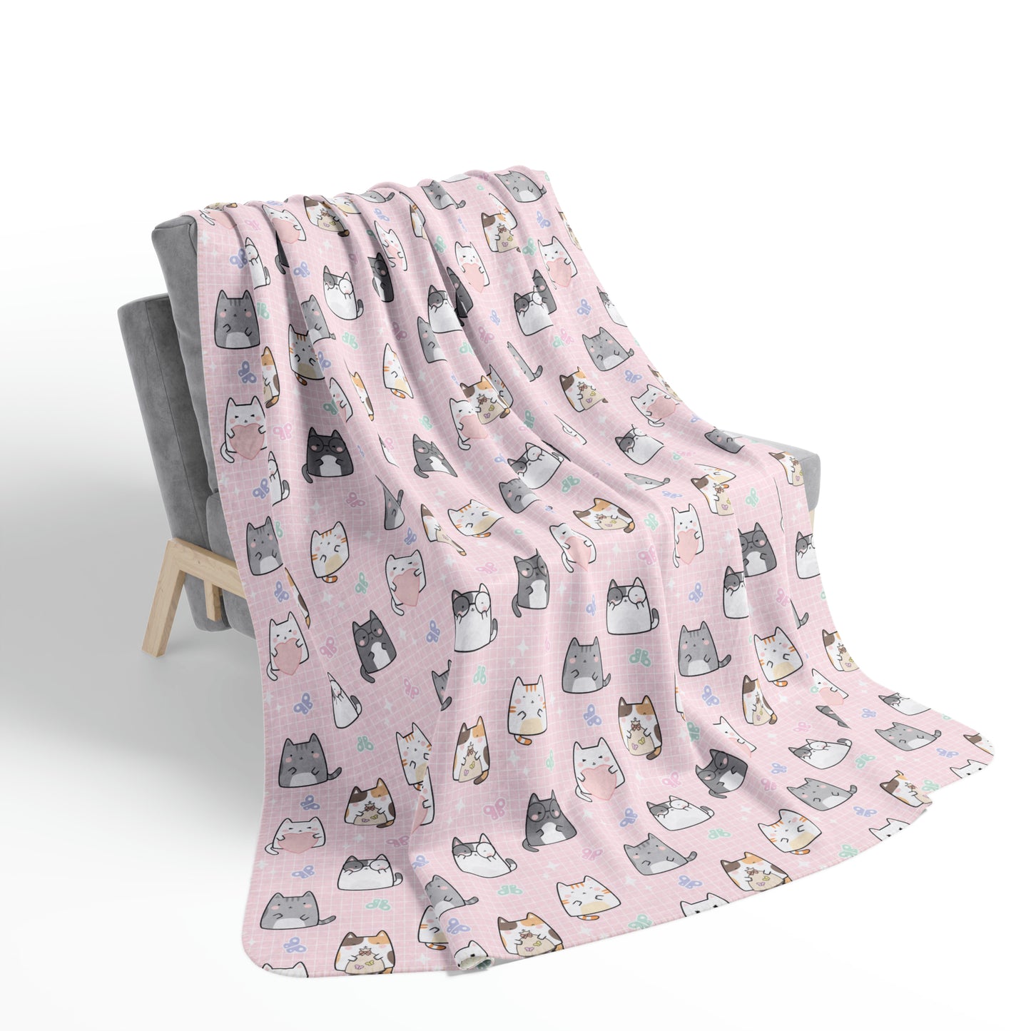 Pink Cats Fleece Sherpa Blanket