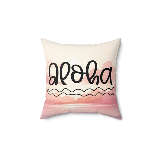 Pink and Coral Aloha Sunset Accent Spun Polyester Square Pillow