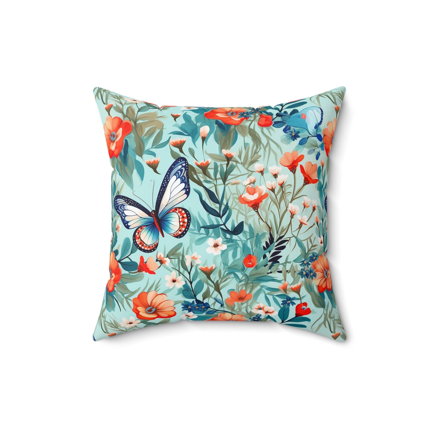 Butterfly Floral Faux Suede Square Pillow