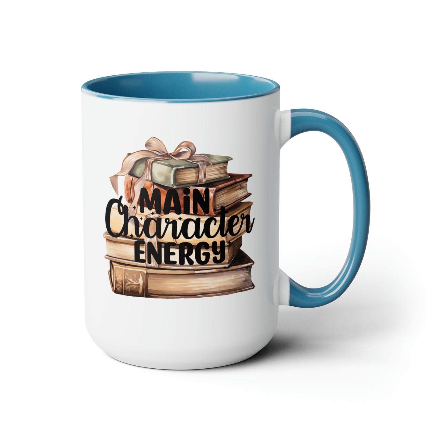 Main Character Energy Book Stack Two-Tone Coffee Mugs, 15oz