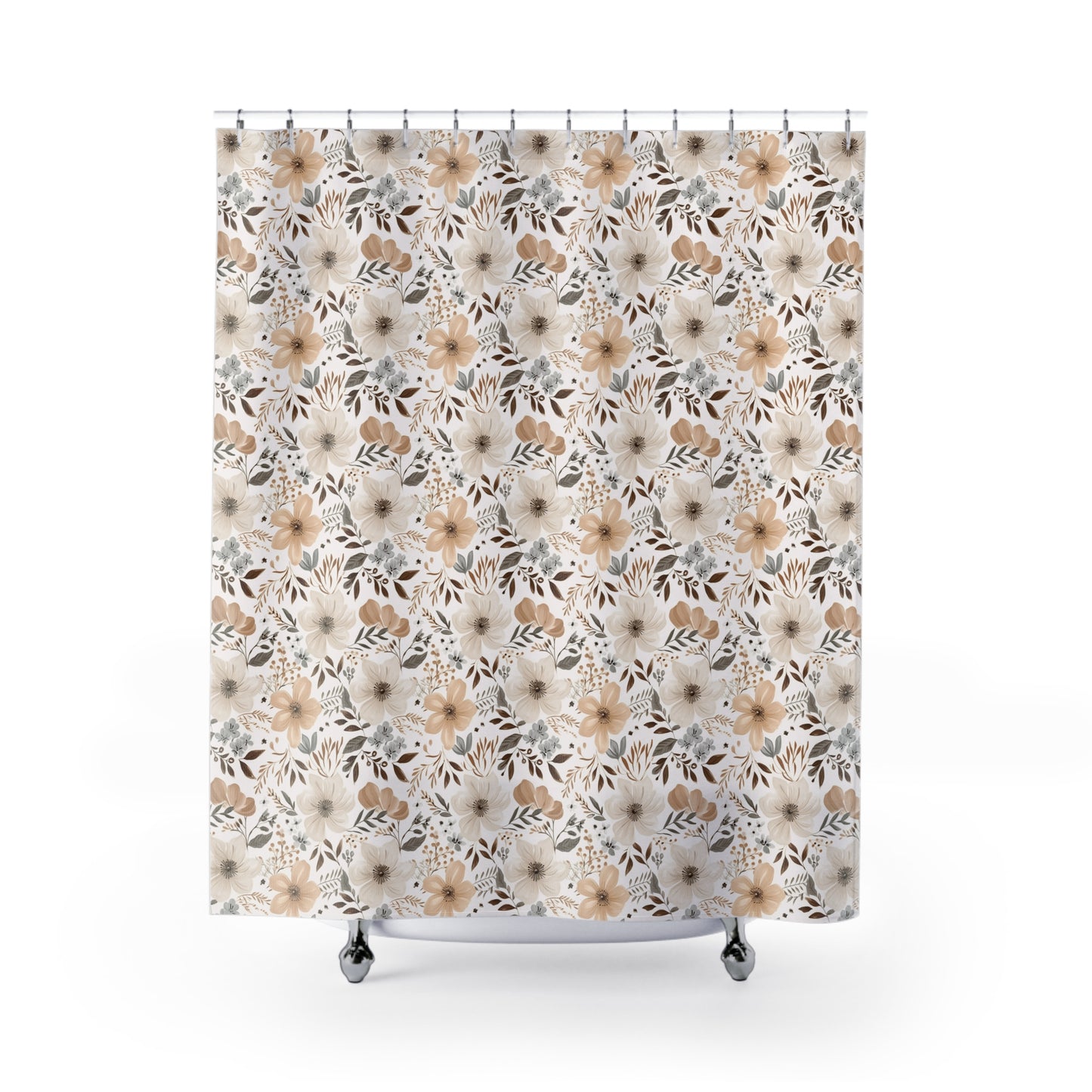 Beige Boho Floral Shower Curtains