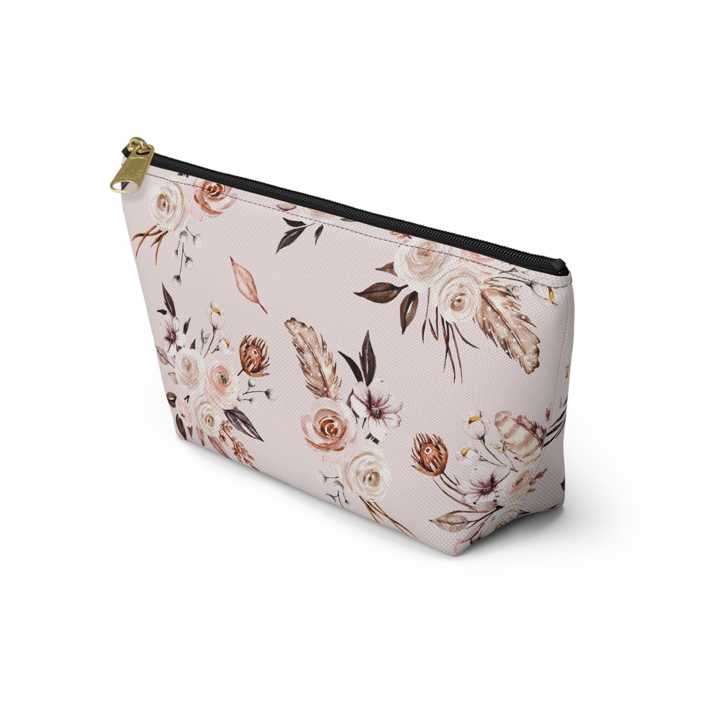 Pink Floral Accessory Pouch w T-bottom