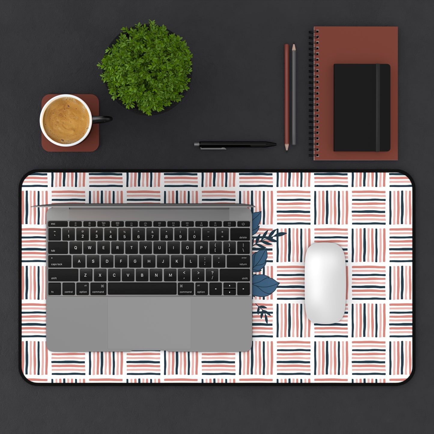 Pink Floral Crosshatch Desk Mat