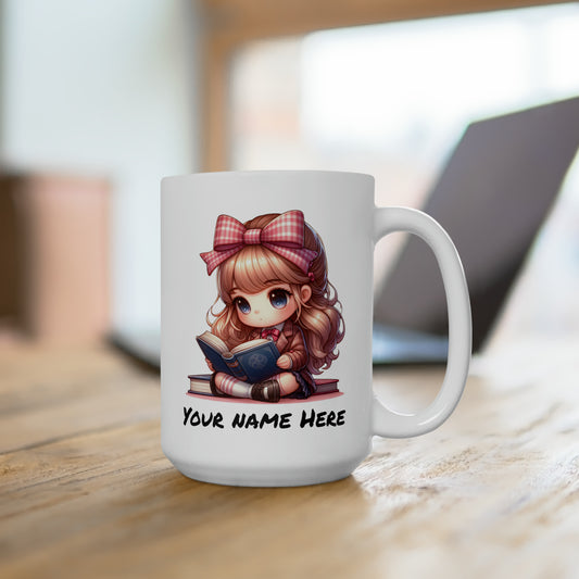 Cute Girl Reading Personalized Ceramic Mug 15oz